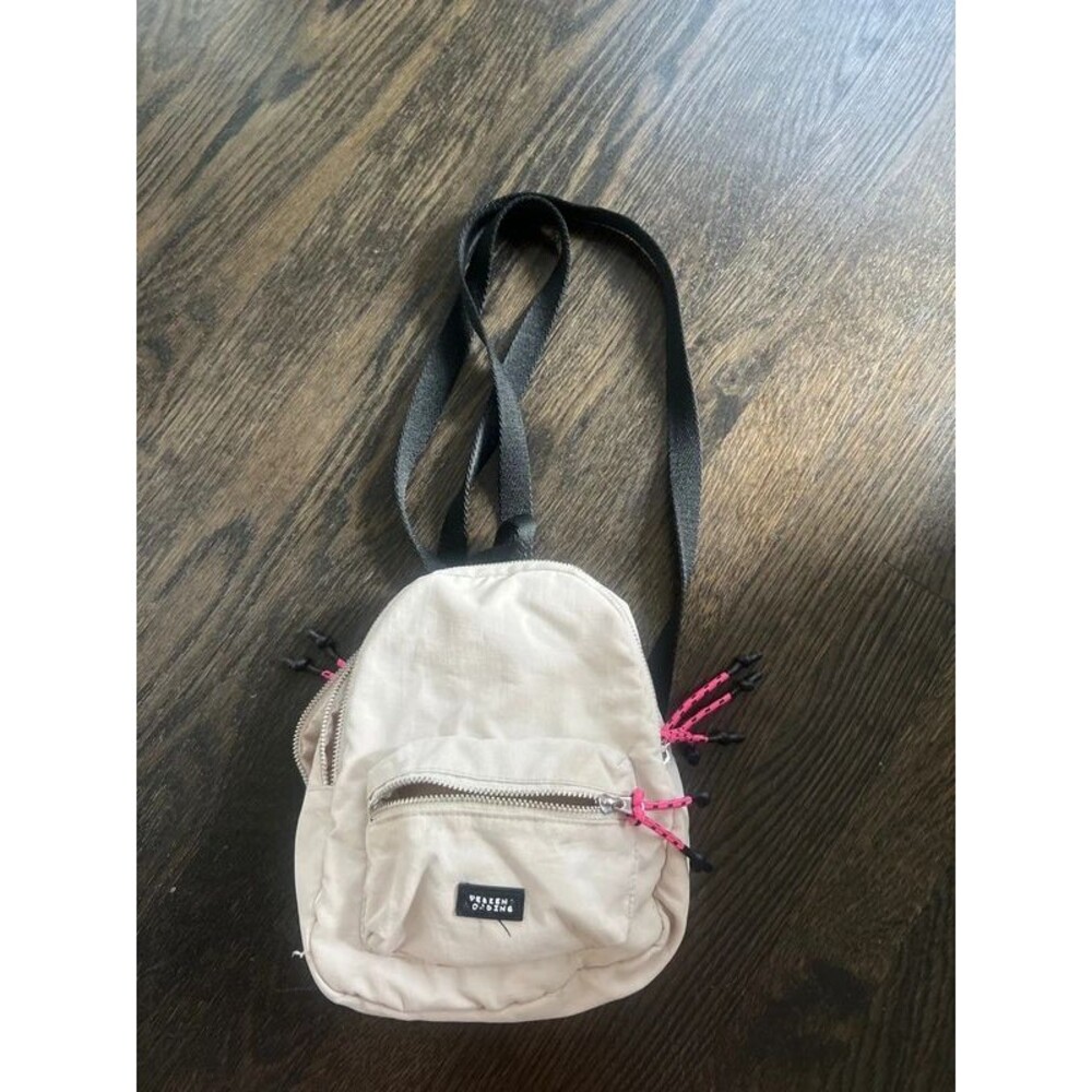 Zara Mini Backpack Cream Ivory Taupe Neutral Hot Pink Accents